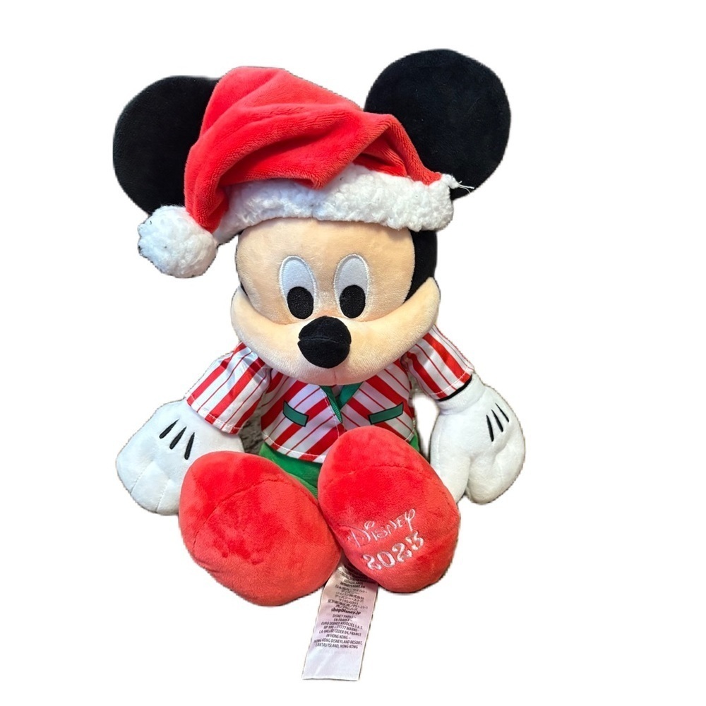 Disney Store Mickey Mouse Christmas Plush Stuffed Animal 2023 Santa Hat Red